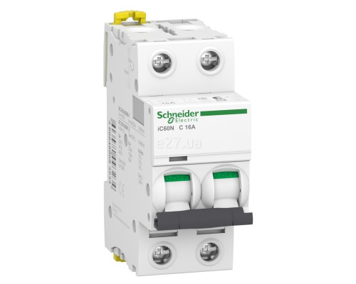 Автоматичний вимикач Schneider Electric A9F79216 Acti9 iC60N, 2P, 16A, C, 6kA, на DIN-рейку