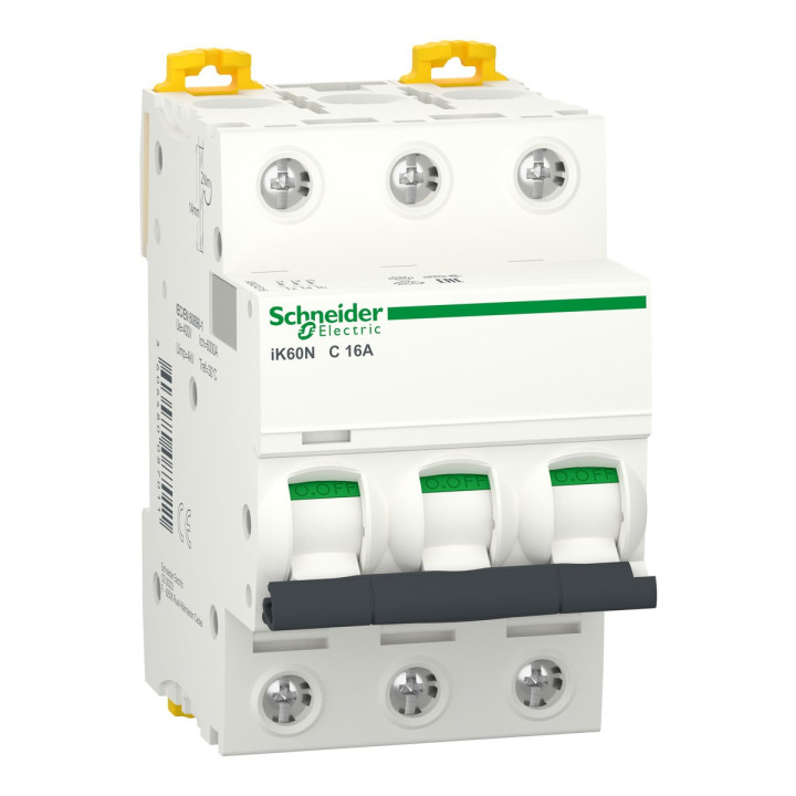 Автоматичний вимикач Schneider Electric A9K24316 Acti9 iK60, 3P, 16A, C, 6kA, на DIN-рейку · Schneider Electric · schneider-electric-a9k24316