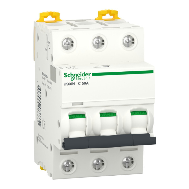 Автоматичний вимикач Schneider Electric A9K24350 Acti9 iK60, 3P, 50A, C, 6kA, на DIN-рейку · Schneider Electric · schneider-electric-a9k24350