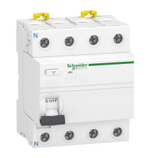Вимикач диференціального струму, УЗО Schneider Electric A9R50440 Acti9, 3P＋N, 40A, 6kA, 30mA, AC, на DIN-рейку
