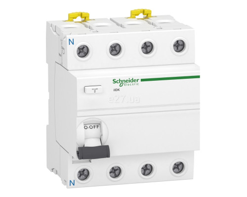 Вимикач диференціального струму, УЗО Schneider Electric A9R50440 Acti9, 3P＋N, 40A, 6kA, 30mA, AC, на DIN-рейку