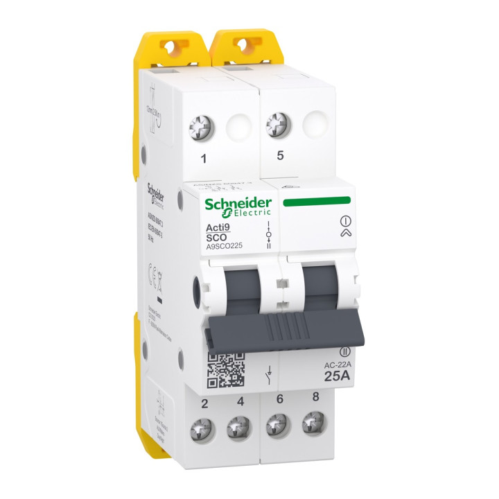 Перемикач I-0-II з загальним виходом зверху Schneider Electric A9SCO225 Acti9 iSSW, 2P, 25A, пластик, ip20, для модульного монтажу · Schneider Electric · schneider-electric-a9sco225