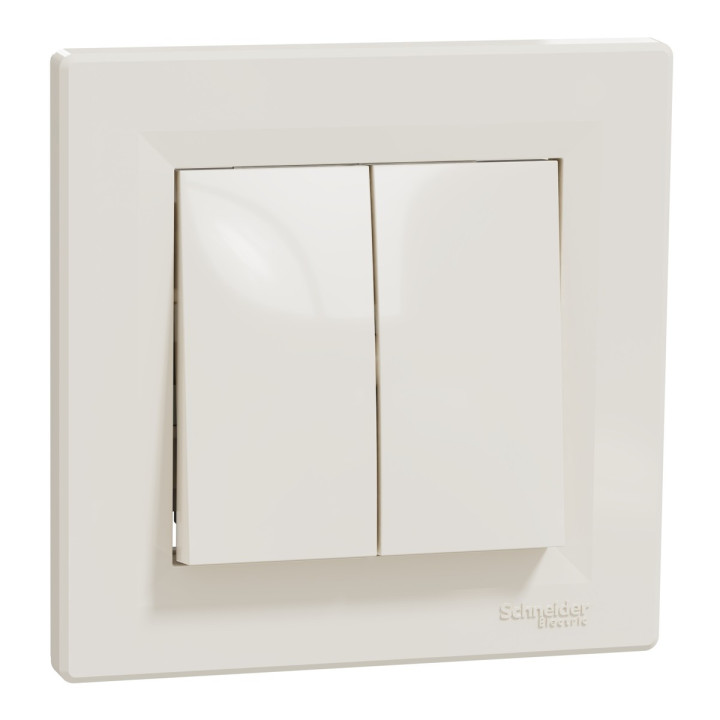 Вимикач 2-клавішний Schneider Electric EPH0300123 Asfora, кремовий, пластик, без підсвітки та індикації, для врізного монтажу · Schneider Electric · schneider-electric-eph0300123