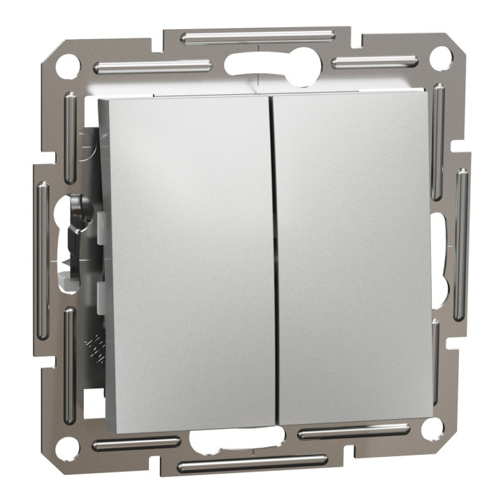 Вимикач 2-клавішний Schneider Electric EPH0300161 Asfora, алюміній, пластик, без підсвітки та індикації, для врізного монтажу · Schneider Electric · schneider-electric-eph0300161