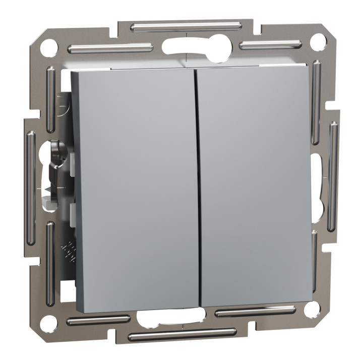 Вимикач 2-клавішний Schneider Electric EPH0300162 Asfora, сталь, пластик, без підсвітки та індикації, для врізного монтажу · Schneider Electric · schneider-electric-eph0300162