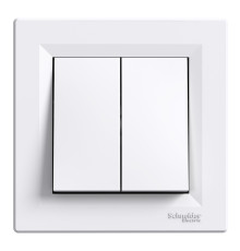 Перемикач прохідний 2-клавішний Schneider Electric EPH0600121 Asfora, білий, пластик, без підсвітки та індикації, для врізного монтажу