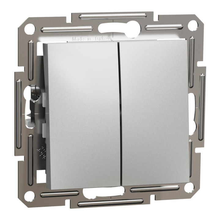 Перемикач прохідний 2-клавішний Schneider Electric EPH0600161 Asfora, алюміній, пластик, без підсвітки та індикації, для врізного монтажу · Schneider Electric · schneider-electric-eph0600161