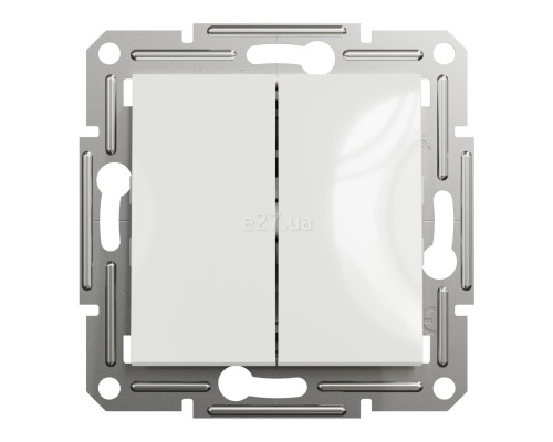 Перемикач прохідний 2-клавішний Schneider Electric EPH0670121 Asfora, 10A, білий, пластик, ip20, 2 клавіші, без підсвітки та індикації, для врізного монтажу