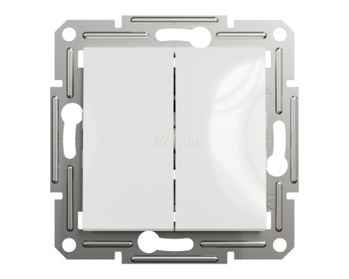 Вимикач без фіксації 2-клавішний Schneider Electric EPH1170121 Asfora, 10A, білий, пластик, ip20, 2 клавіші, без підсвітки та індикації, для врізного монтажу