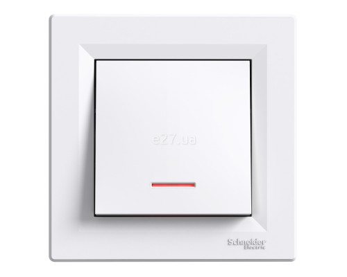 Вимикач 1-клавішний Schneider Electric EPH1400121 Asfora, білий, пластик, з підсвіткою, для врізного монтажу