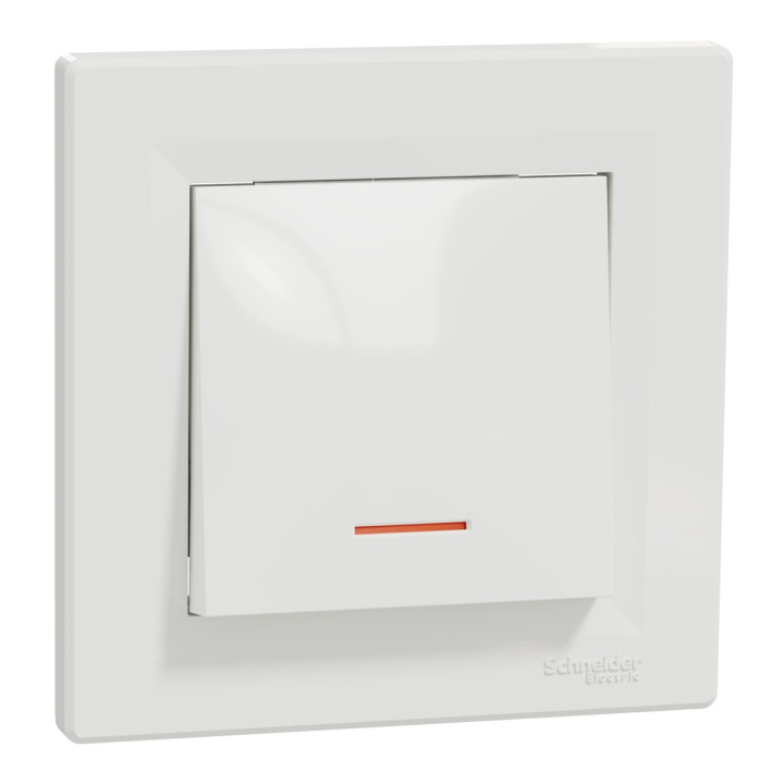 Вимикач 1-клавішний Schneider Electric EPH1400121 Asfora, білий, пластик, з підсвіткою, для врізного монтажу · Schneider Electric · schneider-electric-eph1400121