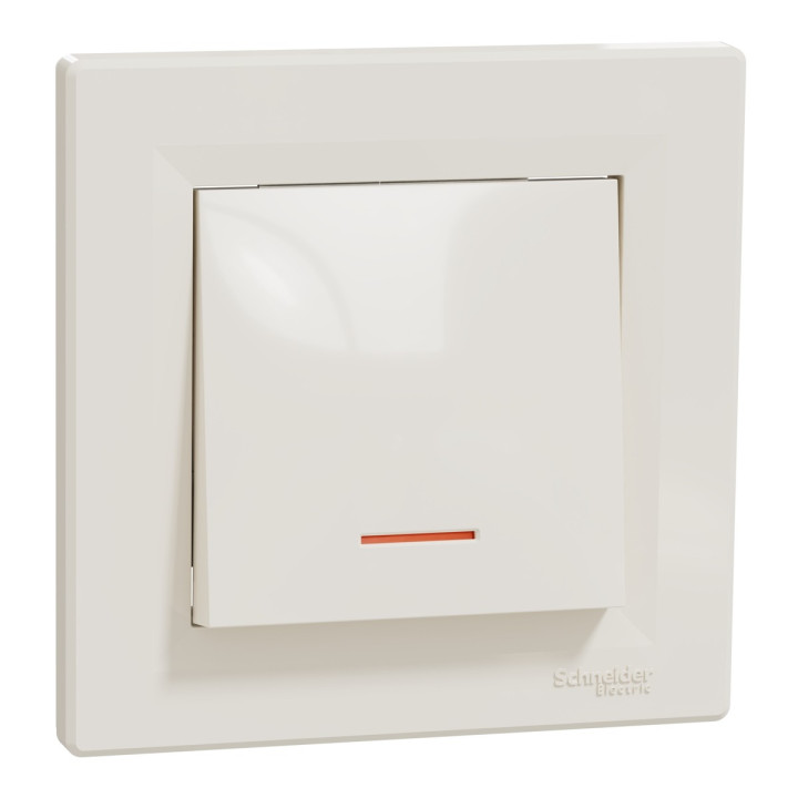 Вимикач 1-клавішний Schneider Electric EPH1400123 Asfora, кремовий, пластик, з підсвіткою, для врізного монтажу · Schneider Electric · schneider-electric-eph1400123