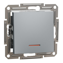 Вимикач 1-клавішний Schneider Electric EPH1400162 Asfora, сталь, пластик, з підсвіткою, для врізного монтажу · Schneider Electric · schneider-electric-eph1400162