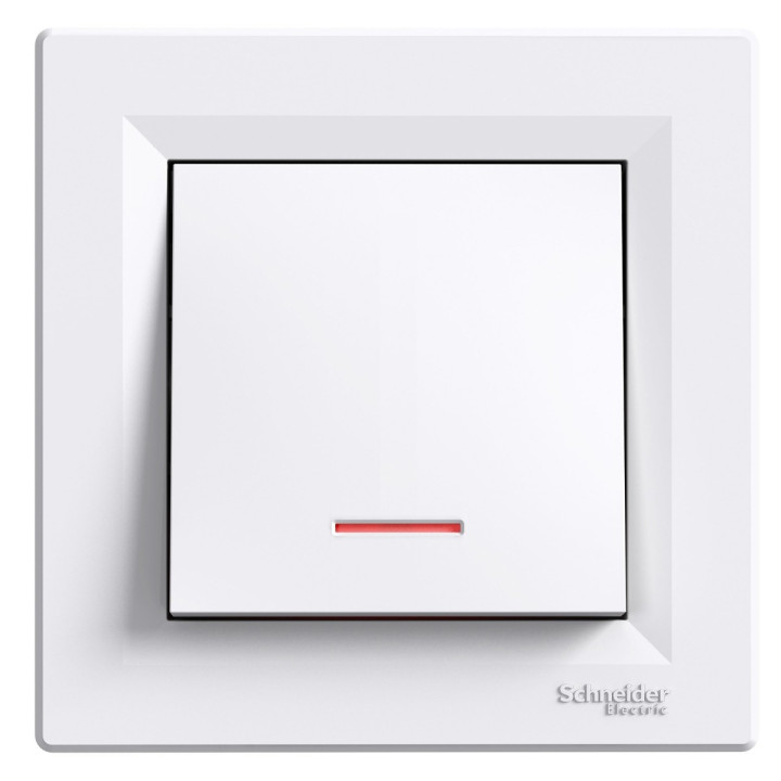 Перемикач прохідний 1-клавішний Schneider Electric EPH1500121 Asfora, білий, пластик, з підсвіткою, для врізного монтажу · Schneider Electric · schneider-electric-eph1500121