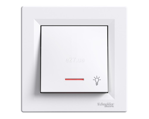 Вимикач без фіксації 1-клавішний Schneider Electric EPH1800121 Asfora, білий, пластик, з підсвіткою, для врізного монтажу