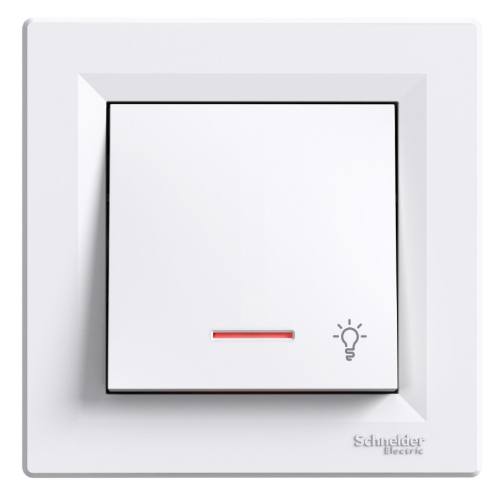 Вимикач без фіксації 1-клавішний Schneider Electric EPH1800121 Asfora, білий, пластик, з підсвіткою, для врізного монтажу · Schneider Electric · schneider-electric-eph1800121