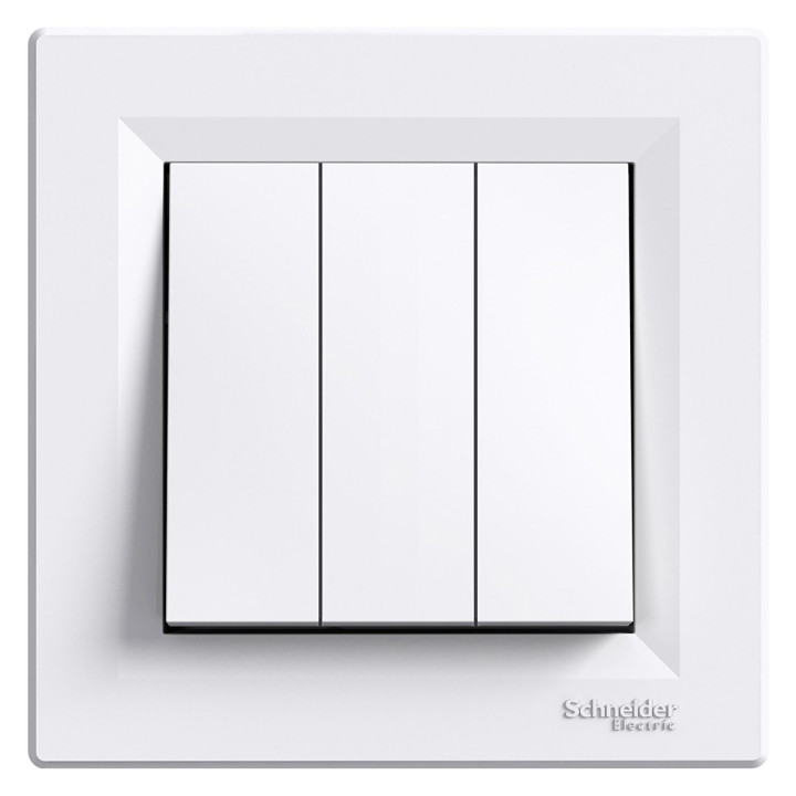 Вимикач 3-клавішний Schneider Electric EPH2100121 Asfora, білий, пластик, без підсвітки та індикації, для врізного монтажу · Schneider Electric · schneider-electric-eph2100121