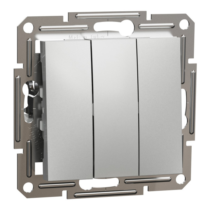 Вимикач 3-клавішний Schneider Electric EPH2100161 Asfora, алюміній, пластик, без підсвітки та індикації, для врізного монтажу · Schneider Electric · schneider-electric-eph2100161