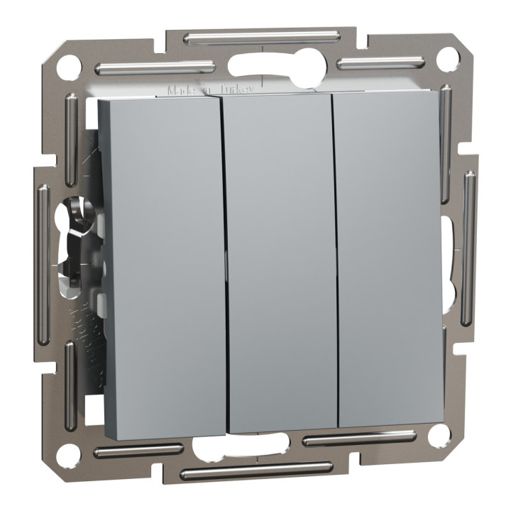 Вимикач 3-клавішний Schneider Electric EPH2100162 Asfora, сталь, пластик, без підсвітки та індикації, для врізного монтажу · Schneider Electric · schneider-electric-eph2100162