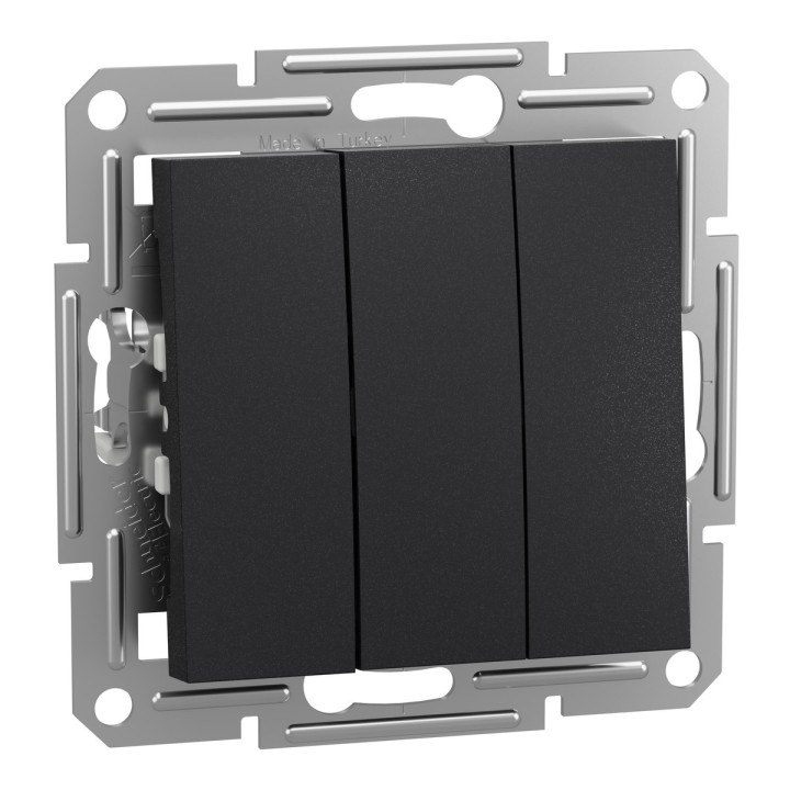 Вимикач 3-клавішний Schneider Electric EPH2100171 Asfora, антрацит, пластик, без підсвітки та індикації, для врізного монтажу · Schneider Electric · schneider-electric-eph2100171