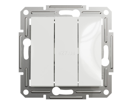 Вимикач 3-клавішний Schneider Electric EPH2170121 Asfora, 10A, білий, пластик, ip20, 3 клавіші, без підсвітки та індикації, для врізного монтажу