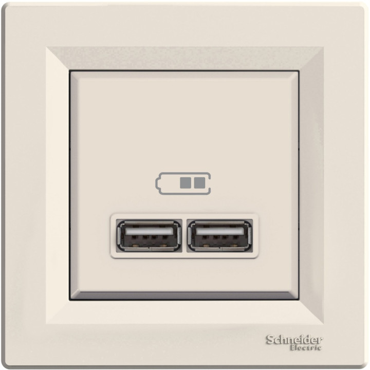 Розетка USB Schneider Electric EPH2700223 Asfora, кремовий, пластик, для врізного монтажу · Schneider Electric · schneider-electric-eph2700223
