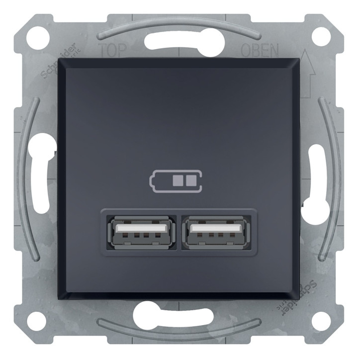 Розетка USB Schneider Electric EPH2700271 Asfora, антрацит, пластик, для врізного монтажу · Schneider Electric · schneider-electric-eph2700271