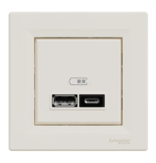 Розетка USB Schneider Electric EPH2700323 Asfora А+С 2,4 А, кремовий, пластик, ip20, для врізного монтажу