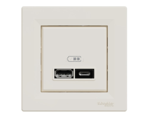Розетка USB Schneider Electric EPH2700323 Asfora А+С 2,4 А, кремовий, пластик, ip20, для врізного монтажу