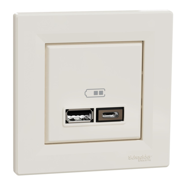 Розетка USB Schneider Electric EPH2700323 Asfora А+С 2,4 А, кремовий, пластик, ip20, для врізного монтажу · Schneider Electric · schneider-electric-eph2700323
