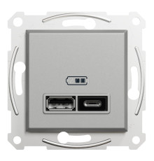Розетка USB Schneider Electric EPH2700361 Asfora А+С 2,4 А, алюміній, пластик, ip20, для врізного монтажу