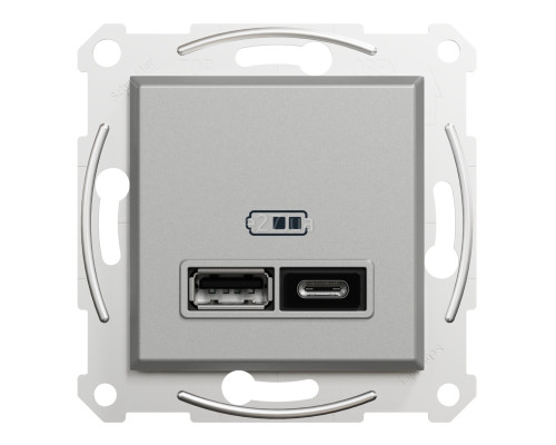Розетка USB Schneider Electric EPH2700361 Asfora А+С 2,4 А, алюміній, пластик, ip20, для врізного монтажу