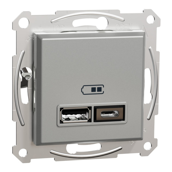 Розетка USB Schneider Electric EPH2700361 Asfora А+С 2,4 А, алюміній, пластик, ip20, для врізного монтажу · Schneider Electric · schneider-electric-eph2700361