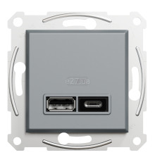 Розетка USB Schneider Electric EPH2700362 Asfora А+С 2,4 А, сталь, пластик, ip20, для врізного монтажу