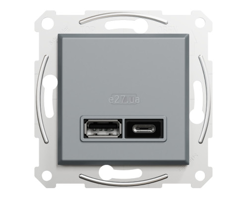 Розетка USB Schneider Electric EPH2700362 Asfora А+С 2,4 А, сталь, пластик, ip20, для врізного монтажу