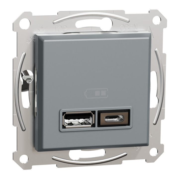 Розетка USB Schneider Electric EPH2700362 Asfora А+С 2,4 А, сталь, пластик, ip20, для врізного монтажу · Schneider Electric · schneider-electric-eph2700362