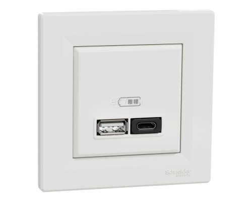 Розетка USB Schneider Electric EPH2700421 Asfora, 3A, білий, пластик, ip20, для врізного монтажу
