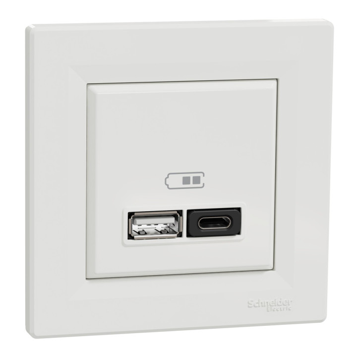 Розетка USB Schneider Electric EPH2700421 Asfora, 3A, білий, пластик, ip20, для врізного монтажу · Schneider Electric · schneider-electric-eph2700421