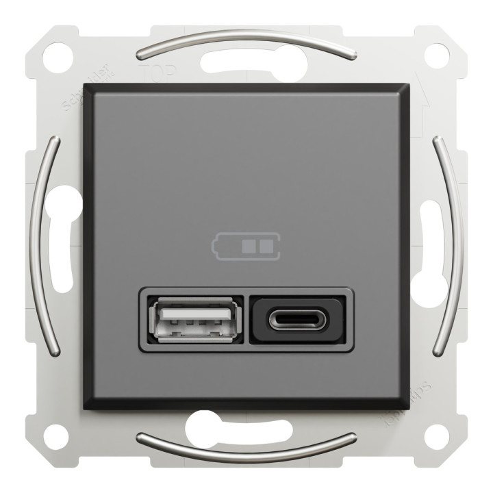 Розетка USB Schneider Electric EPH2700471 Asfora, 3A, антрацит, пластик, ip20, для врізного монтажу · Schneider Electric · schneider-electric-eph2700471