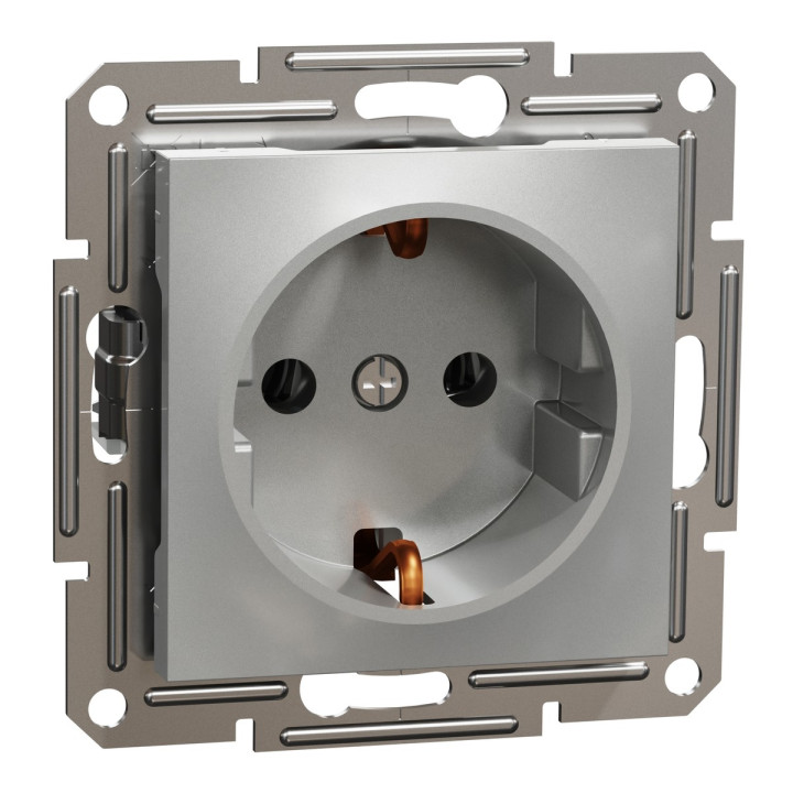 Розетка 220В Schneider Electric EPH2900161 Asfora, алюміній, пластик, із заземленням, Schuko, без захисної кришки, без шторок, для врізного монтажу · Schneider Electric · schneider-electric-eph2900161