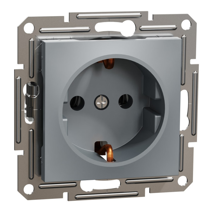 Розетка 220В Schneider Electric EPH2900162 Asfora, сталь, пластик, із заземленням, Schuko, без захисної кришки, без шторок, для врізного монтажу · Schneider Electric · schneider-electric-eph2900162