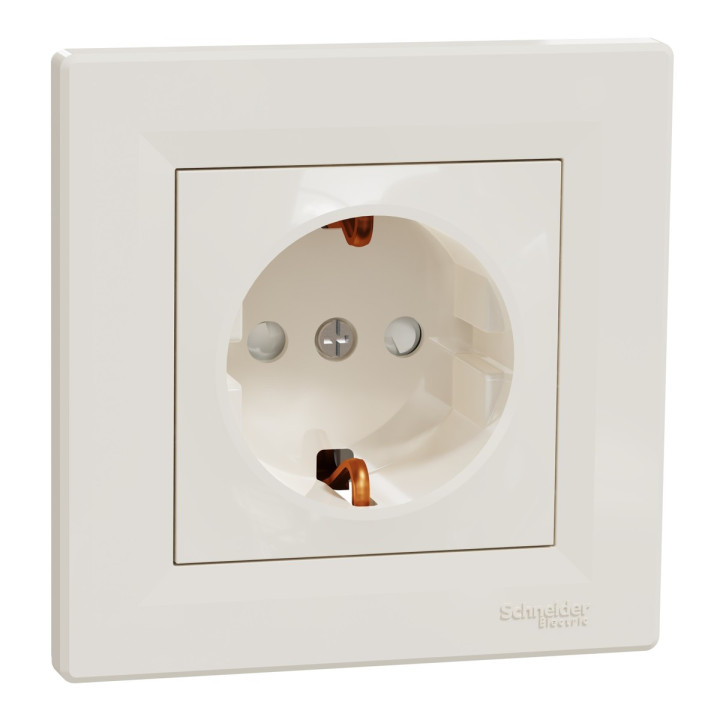 Розетка 220В Schneider Electric EPH2900223 Asfora, кремовий, пластик, із заземленням, Schuko, без захисної кришки, зі шторками, для врізного монтажу · Schneider Electric · schneider-electric-eph2900223