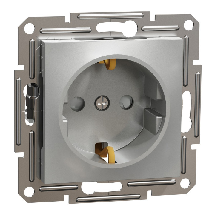 Розетка 220В Schneider Electric EPH2900261 Asfora, алюміній, пластик, із заземленням, Schuko, без захисної кришки, зі шторками, для врізного монтажу · Schneider Electric · schneider-electric-eph2900261