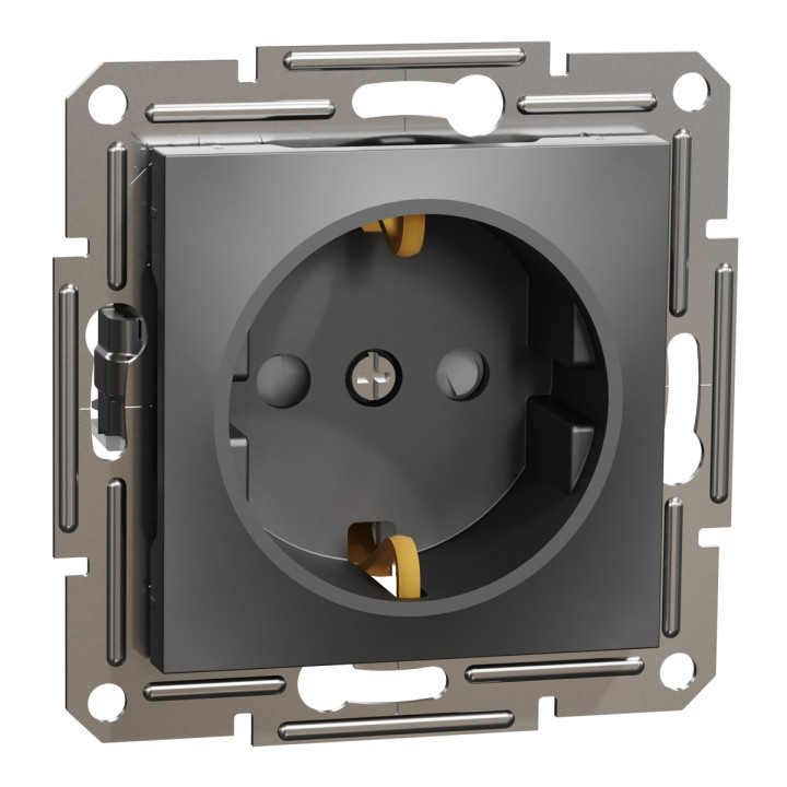 Розетка 220В Schneider Electric EPH2900271 Asfora, антрацит, пластик, із заземленням, Schuko, без захисної кришки, зі шторками, для врізного монтажу · Schneider Electric · schneider-electric-eph2900271