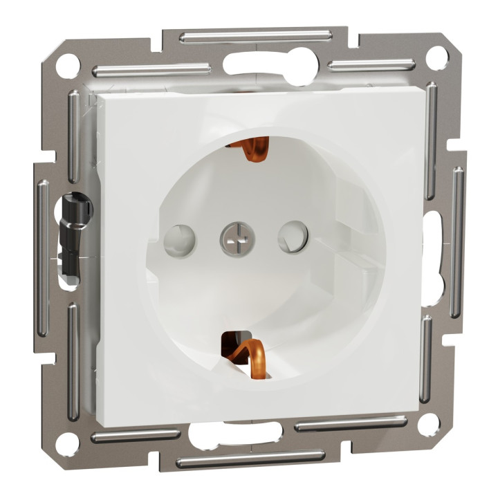 Розетка 220В Schneider Electric EPH2970221 Asfora, 16A, білий, пластик, із заземленням, Schuko, ip20, без захисної кришки, зі шторками, для врізного монтажу · Schneider Electric · schneider-electric-eph2970221