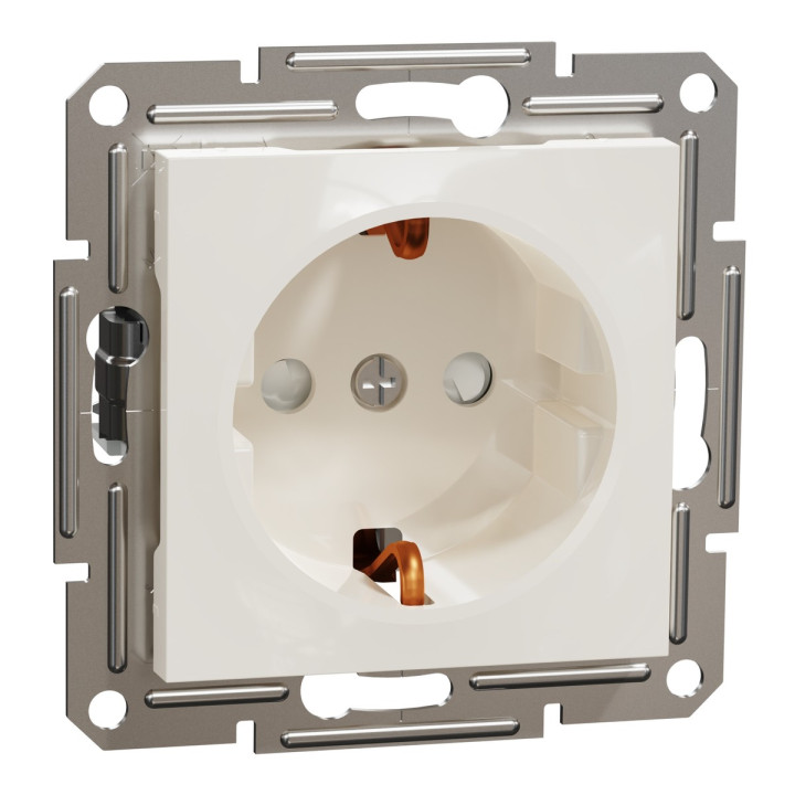 Розетка 220В Schneider Electric EPH2970223 Asfora, 16A, кремовий, пластик, із заземленням, Schuko, ip20, без захисної кришки, зі шторками, для врізного монтажу · Schneider Electric · schneider-electric-eph2970223