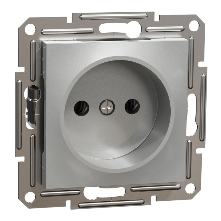 Розетка 220В Schneider Electric EPH3000161 Asfora, алюміній, пластик, без заземлення, без захисної кришки, без шторок, для врізного монтажу · Schneider Electric · schneider-electric-eph3000161