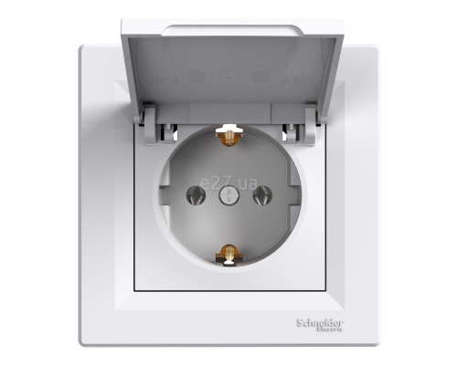 Розетка 220В Schneider Electric EPH3100121 Asfora, білий, пластик, із заземленням, Schuko, із захисною кришкою, без шторок, для врізного монтажу