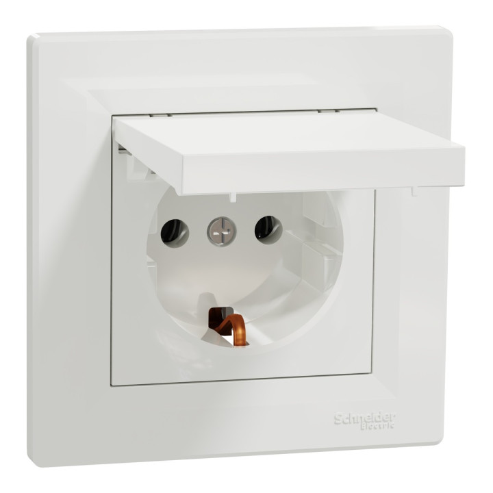 Розетка 220В Schneider Electric EPH3100121 Asfora, білий, пластик, із заземленням, Schuko, із захисною кришкою, без шторок, для врізного монтажу · Schneider Electric · schneider-electric-eph3100121