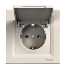 Розетка 220В Schneider Electric EPH3100123 Asfora, кремовий, пластик, із заземленням, Schuko, із захисною кришкою, без шторок, для врізного монтажу